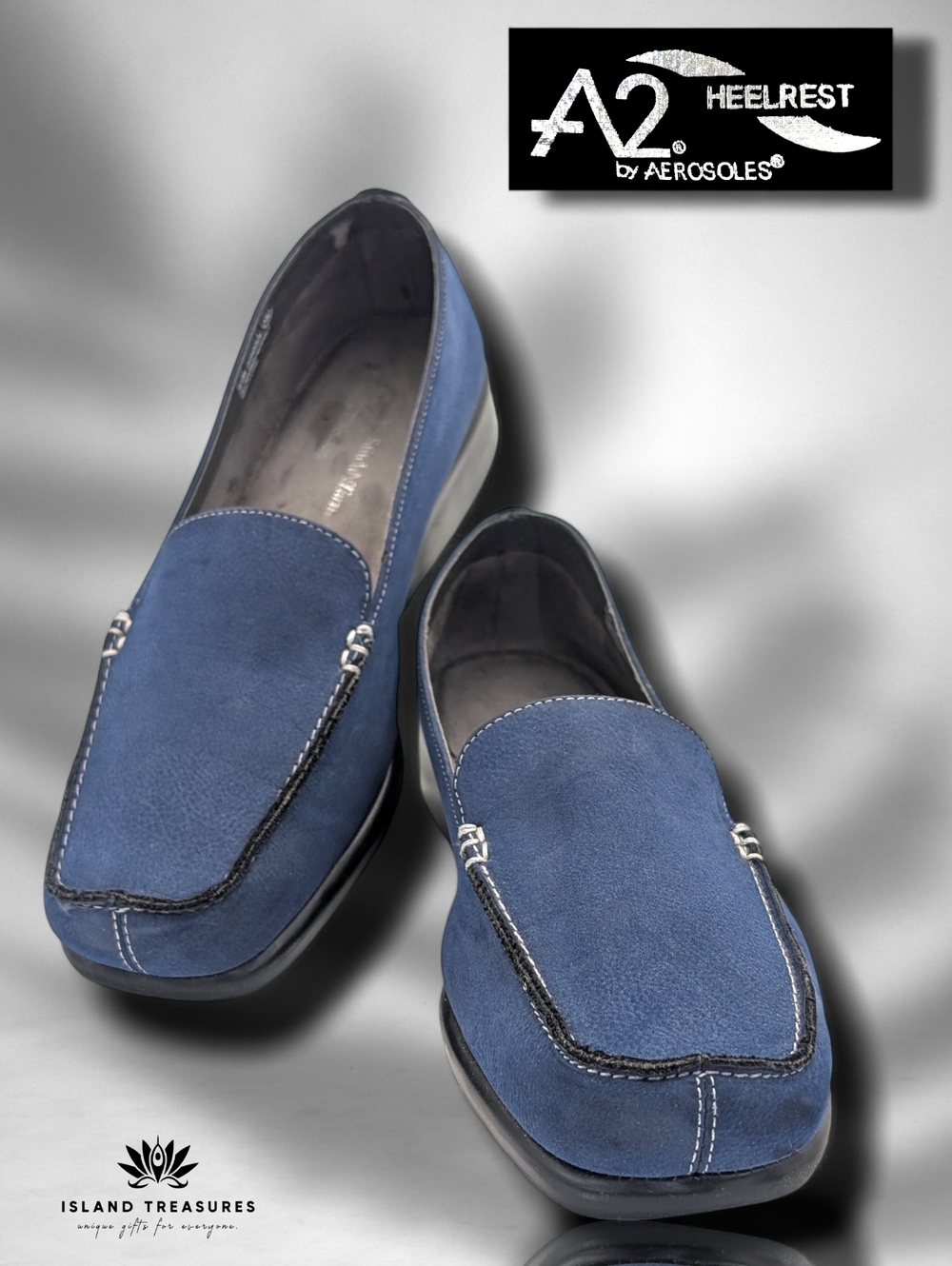 A2 By Aerosoles Gondola Women's Size 8.5 Blue Loafers Cushioned Soles Square Toe